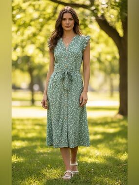 MONTEAU Linen Blend Floral Dresd